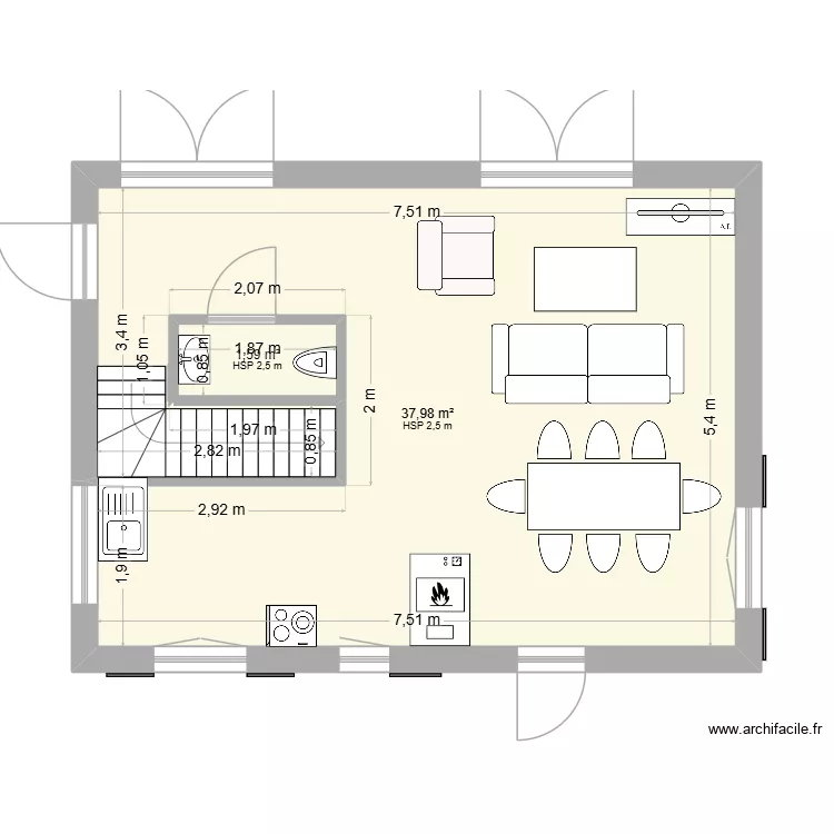 Chalet RDC. Plan de 2  et 40 m²