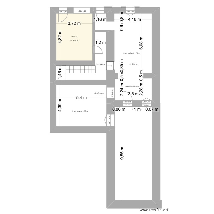 RdC cabannes 5. Plan de 1 pièce et 18 m2