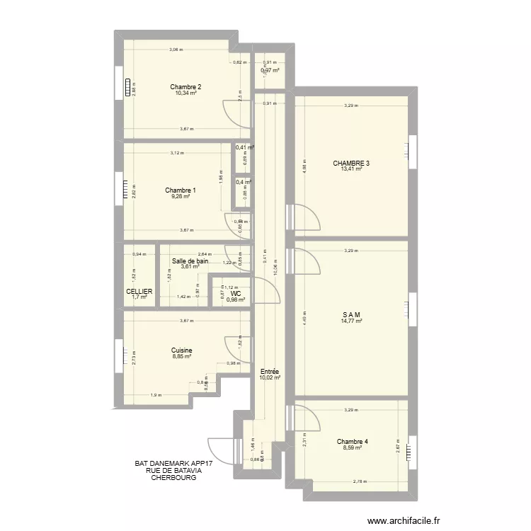 BAT DANEMARK APP07. Plan de 13  et 83 m²