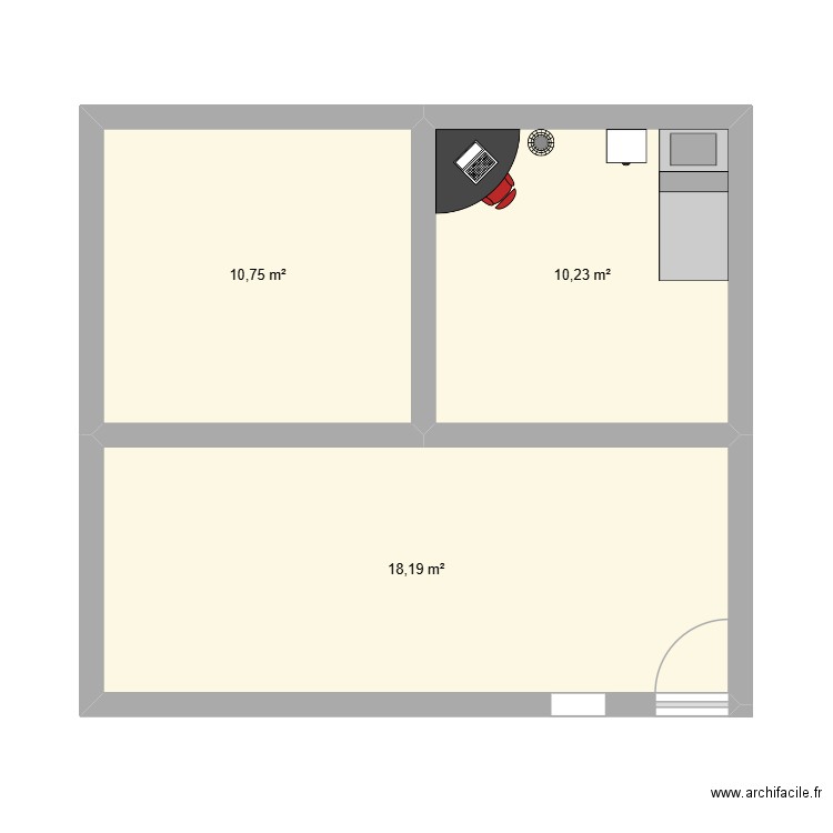 oljhhhhhjh. Plan de 3 pièces et 39 m2