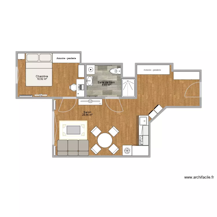 Appartement v2. Plan de 3 Pièces et 44 m² Appartement v2. Plan de 3 Pièces et 44 m²