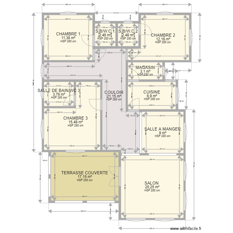 PROJET DE CONSTRUCTION D'UNE VILLA 3C. Plan de 12 pièces et 125 m2