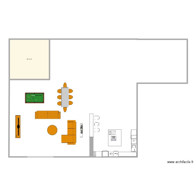 Fares. Plan de 1 pièce et 20 m2