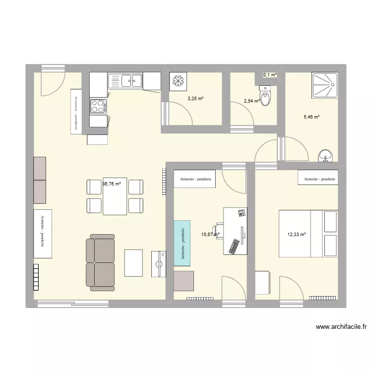 appartement. Plan de 7  et 71 m²