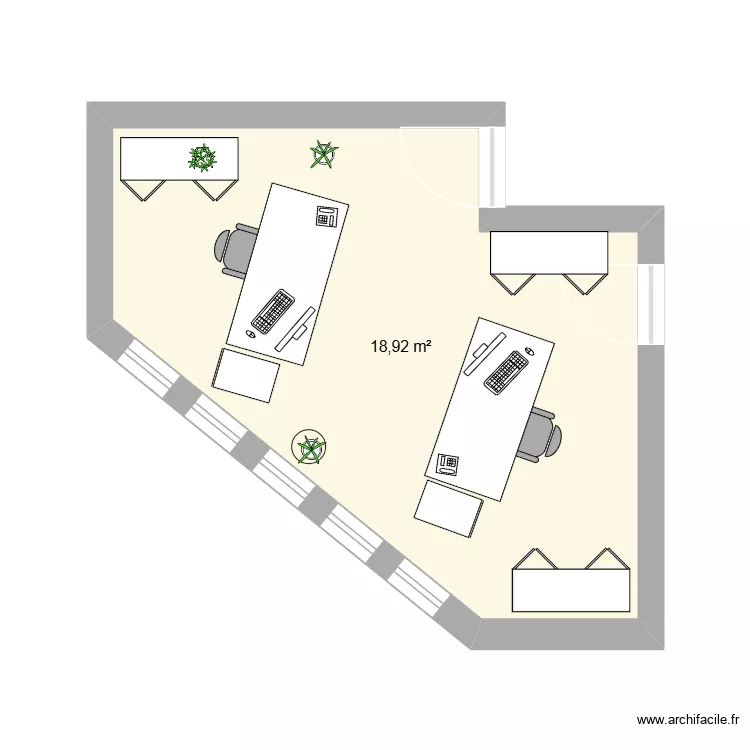 bureau 2. Plan de 1  et 19 m²
