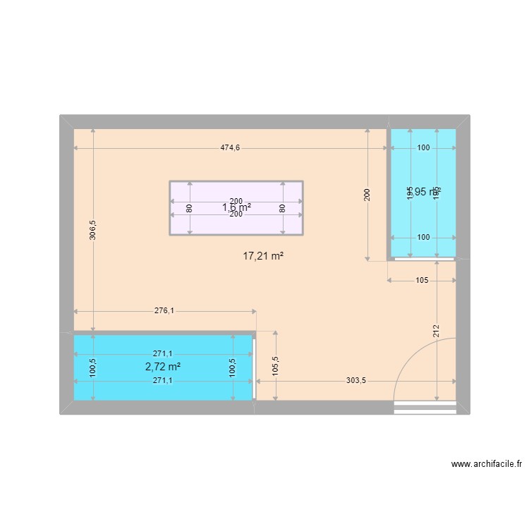 salle radio 2. Plan de 4 pièces et 25 m2