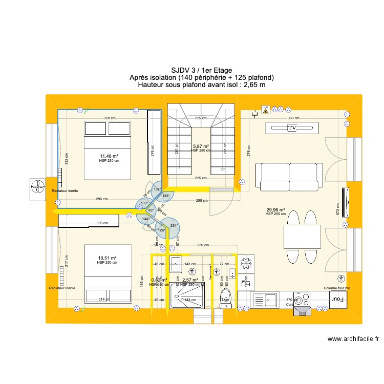 SJDV3 1 etage V2. Plan de 7 pièces et 63 m2