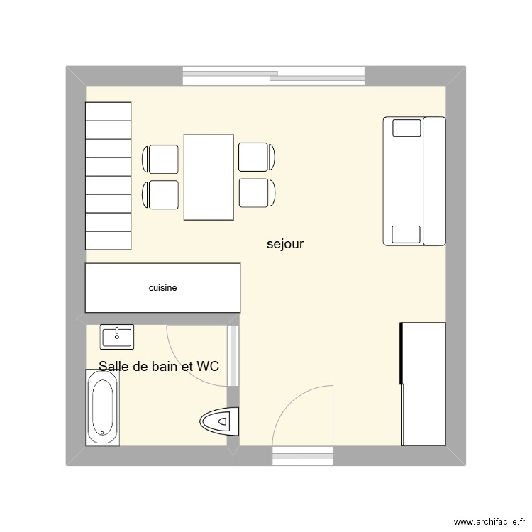 appartements de droite 4eme etages . Plan de 2 pièces et 22 m2