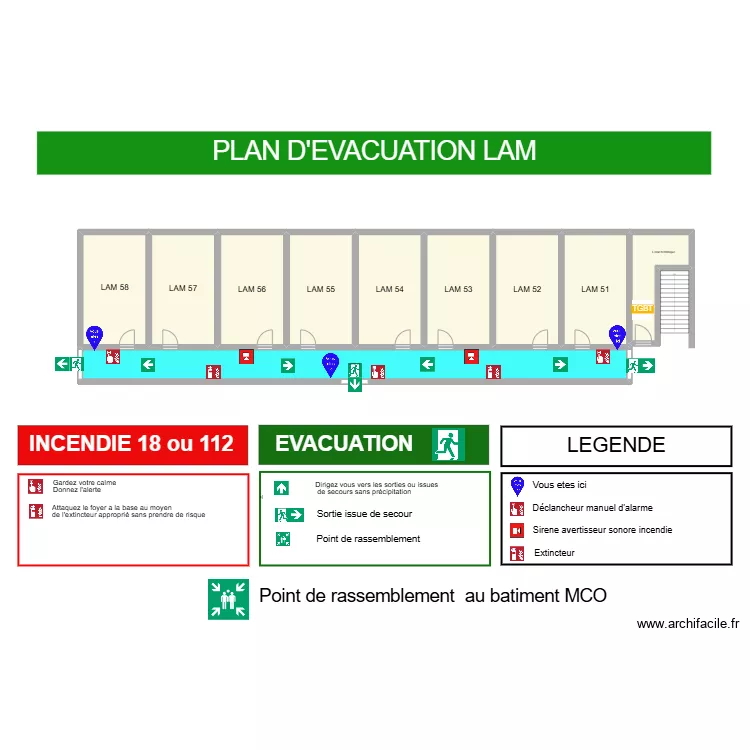 Plan evacuation LAM. Plan de 