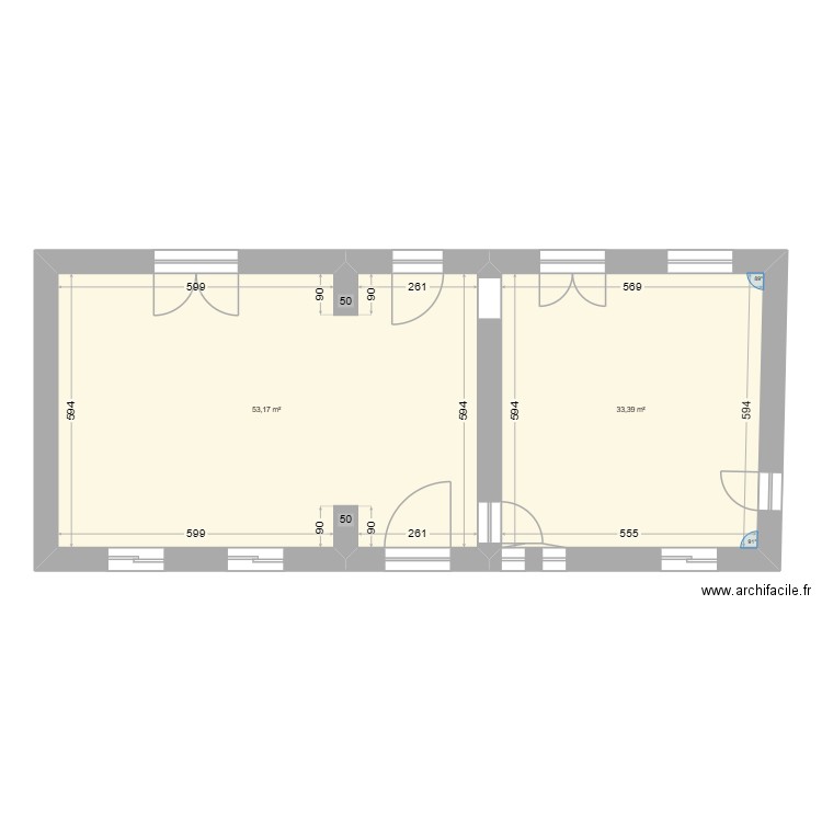 Plan exécution RDC. Plan de 2 pièces et 87 m2