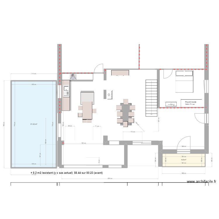 10 NB Largeur sas + test salon VR 2024. Plan de 2 pièces et 36 m2