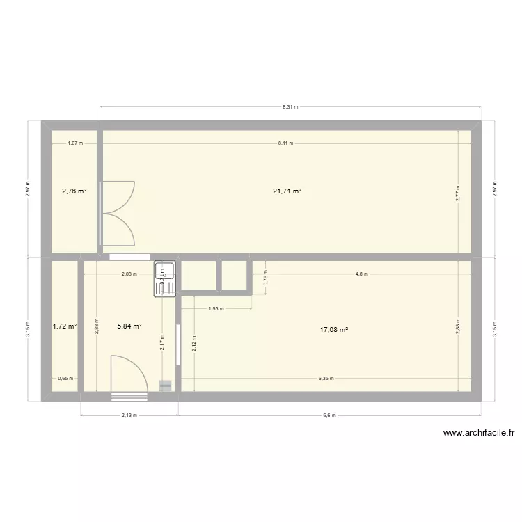 Magasin Arolles A - R1 - v1. Plan de 7 Pièces et 50 m²