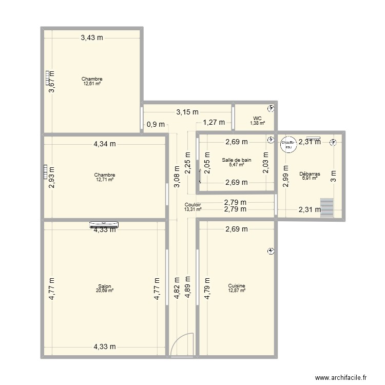 Log1. Plan de 8 pièces et 86 m2
