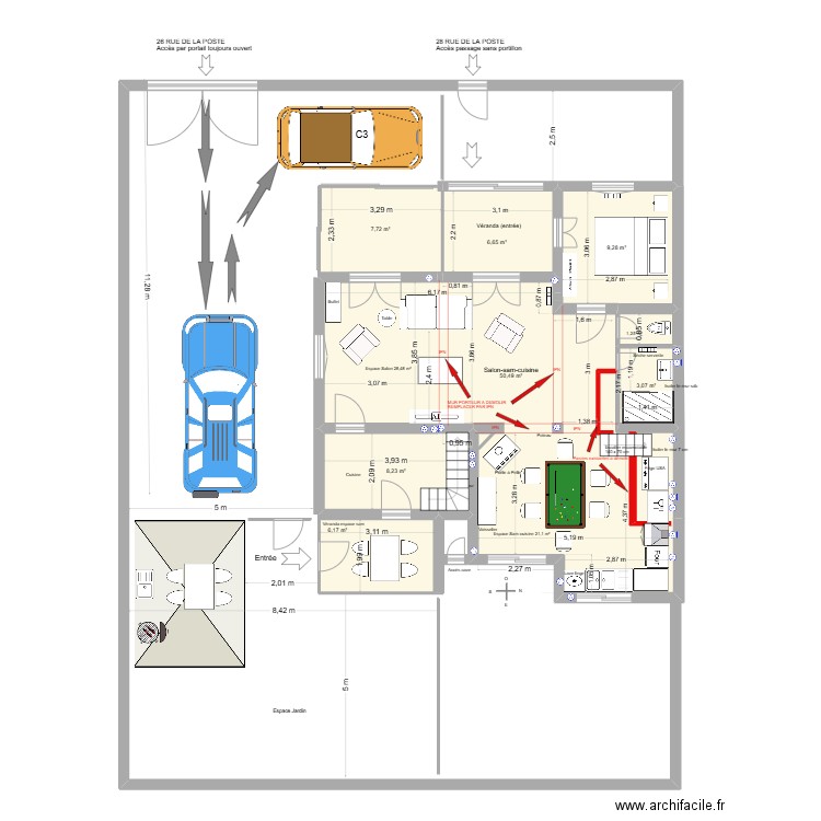 Garluche et Landaise espace exotique. Plan de 8 pièces et 93 m2
