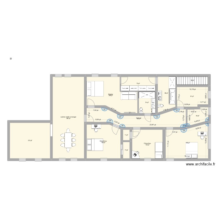 Planta 66. Plan de 15 pièces et 179 m2