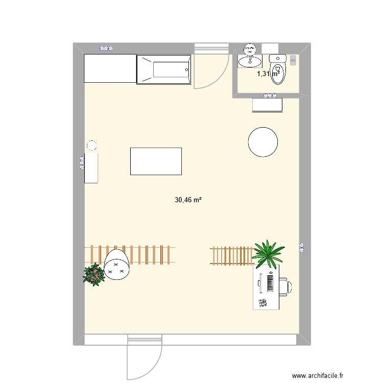 salon 30m2. Plan de 2 pièces et 32 m2