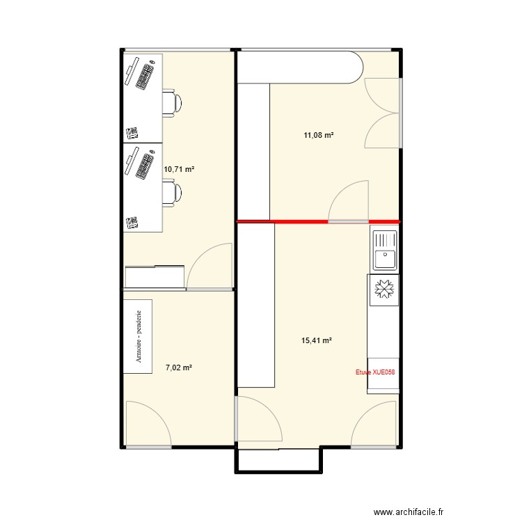 Labo 2 - Aménagement. Plan de 4 pièces et 44 m2