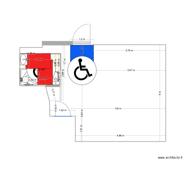 CHAMBRE AVEC SDB FAURE V2 A FAIRE VALIDER DDT NATHALIE DOIT VALIDER. Plan de 1 pièce et 3 m2
