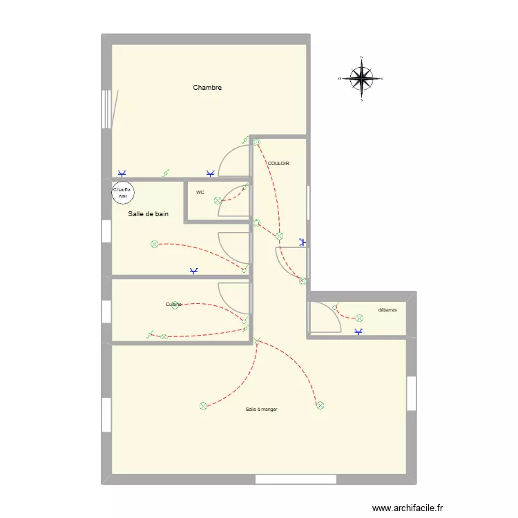 f2 th&eacute;o 2TNE2. Plan de 6  et 65 m²