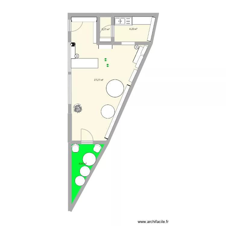 magasin. Plan de 4  et 37 m²