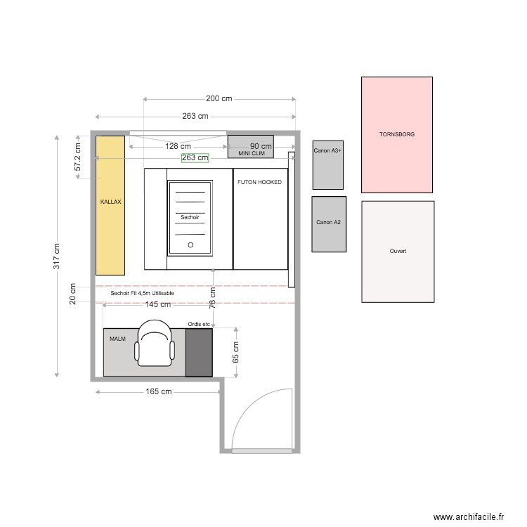 Bureau NEW Futon. Plan de 1 pièce et 9 m2