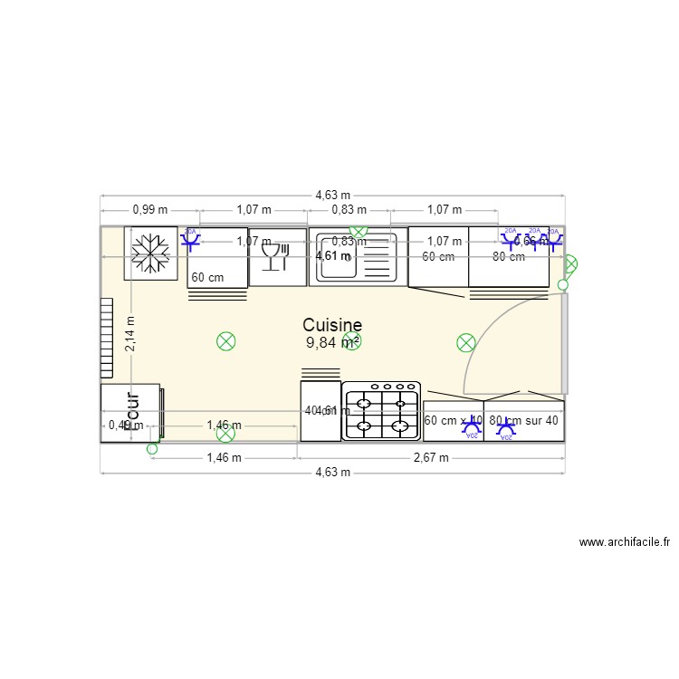laborde cuisine. Plan de 1 pièce et 10 m2