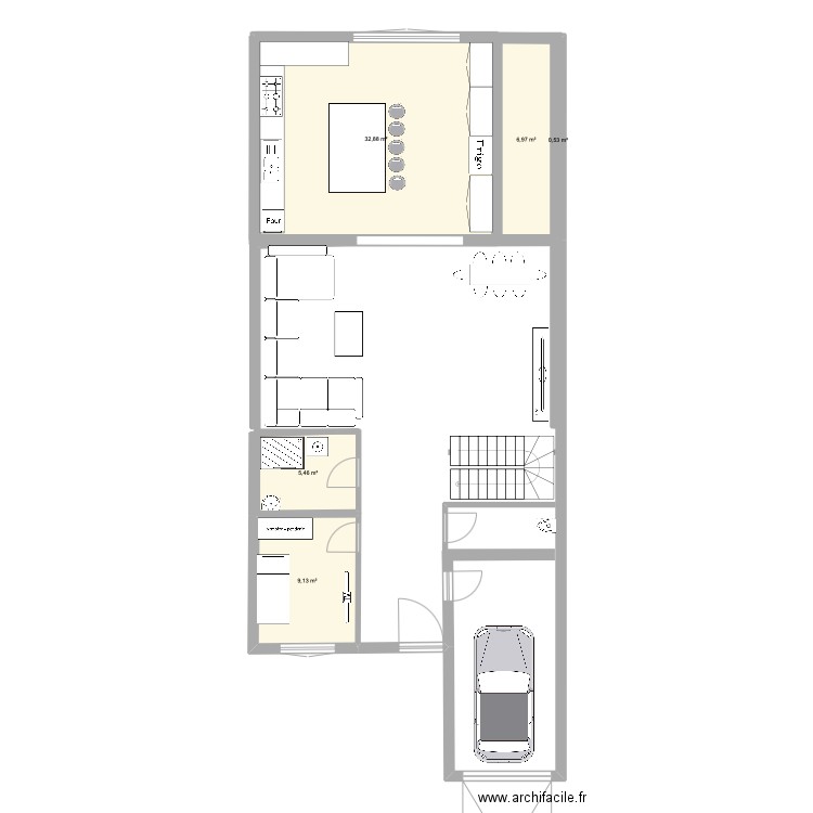 premier plan. Plan de 5 pièces et 55 m2