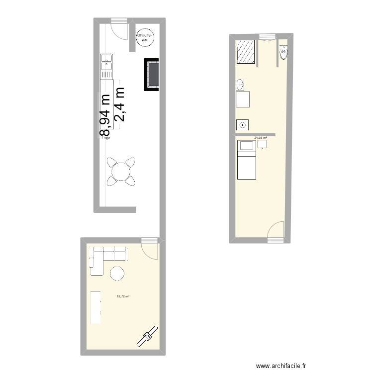 nouveau castelnau cuisine. Plan de 2 pièces et 43 m2