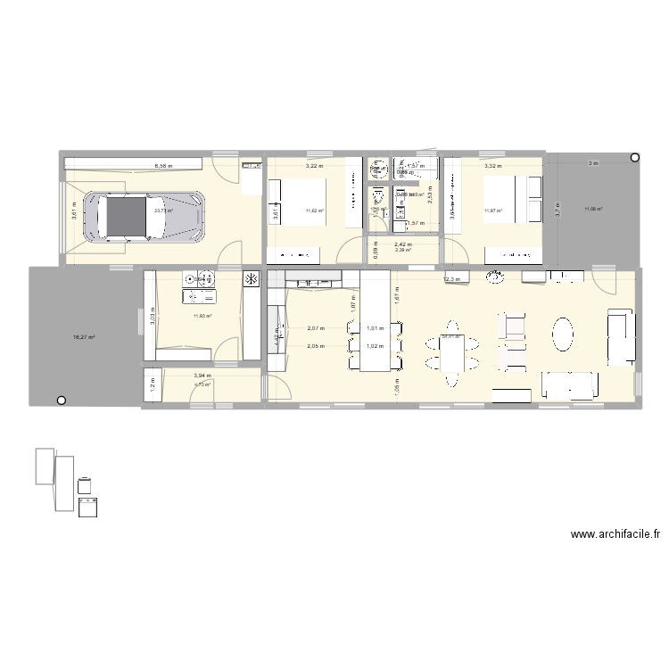 fete. Plan de 12 pièces et 154 m2