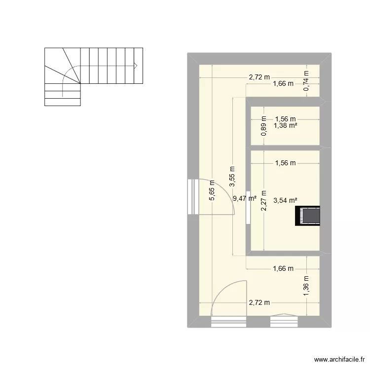 nouvelle sdb 1. Plan de 3  et 14 m²