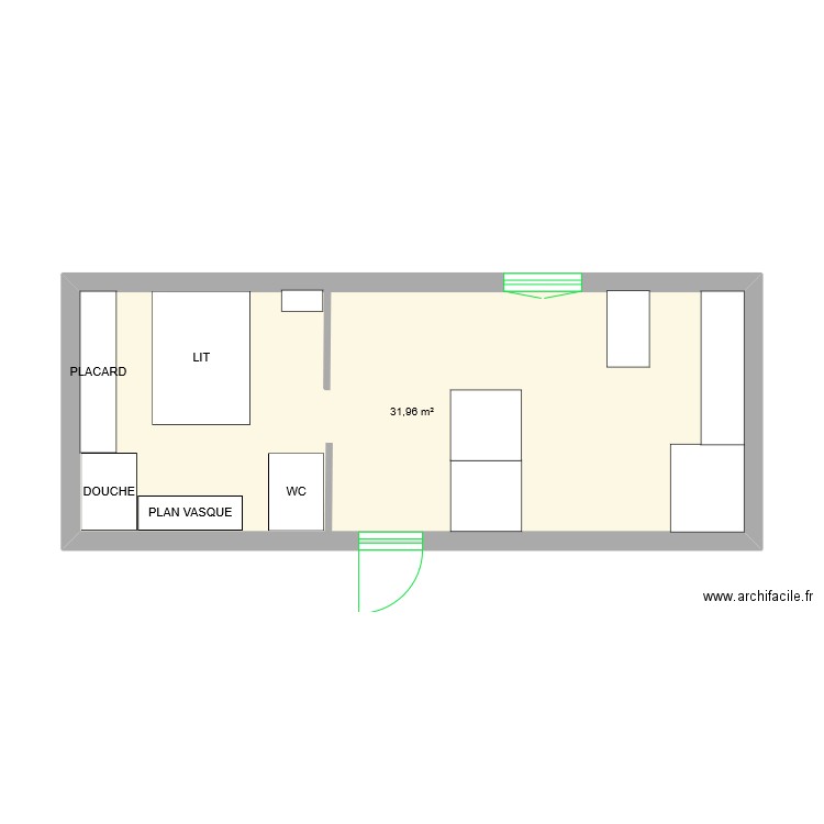 Studio 1. Plan de 1 pièce et 32 m2