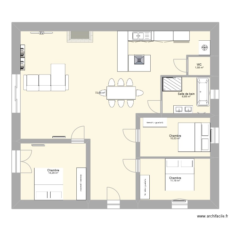 maison paille. Plan de 6 pièces et 117 m2