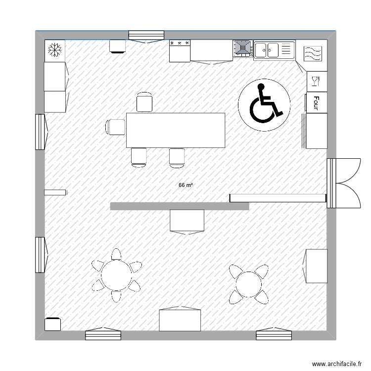 plan cuisine . Plan de 1 pièce et 66 m2