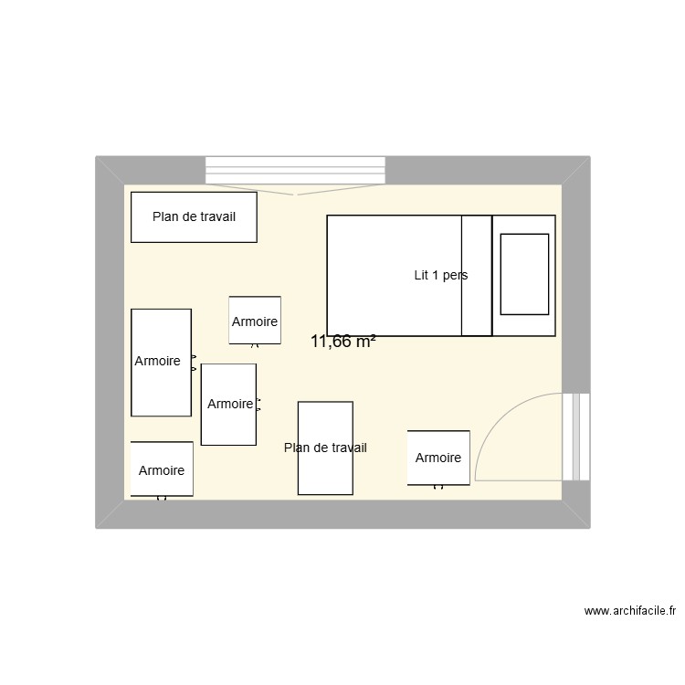 Chambre. Plan de 1 pièce et 12 m2