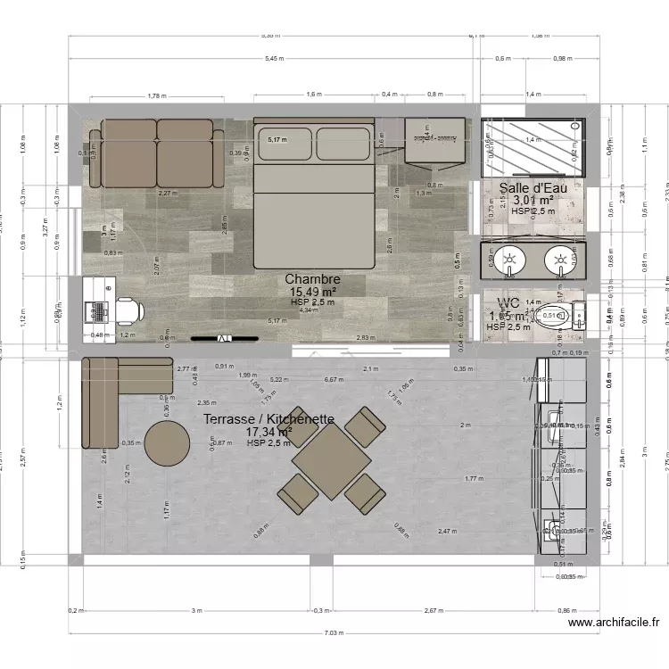Studio 20 M2 Hab + Terrasse (1). Plan de 4 Pièces et 37 m² Studio 20 M2 Hab + Terrasse (1). Plan de 4 Pièces et 37 m²
