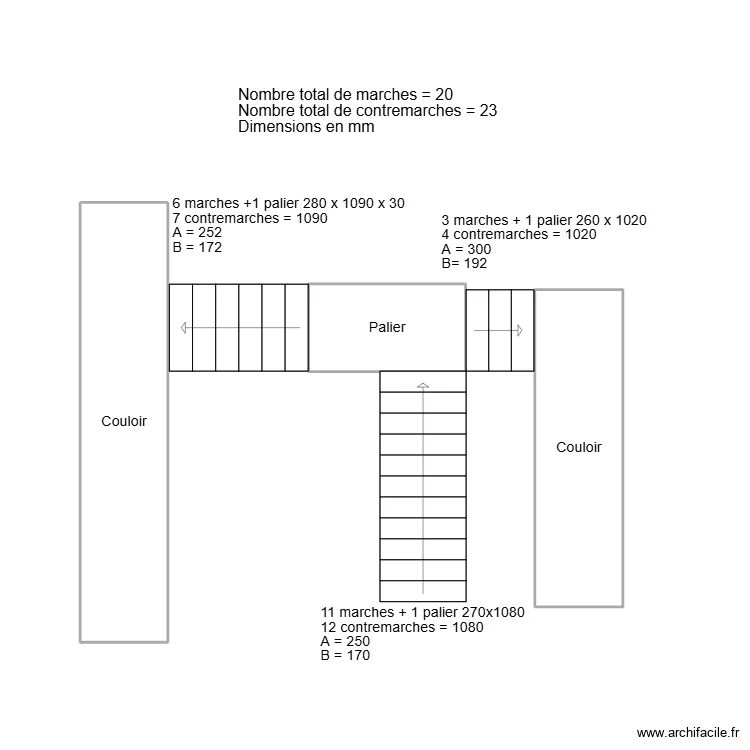 Escalier Eloyes. Plan de 3  et 12 m²
