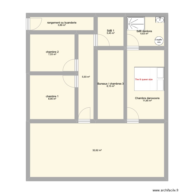 La baraque de la miff de ouuuuf. Plan de 9 pièces et 87 m2