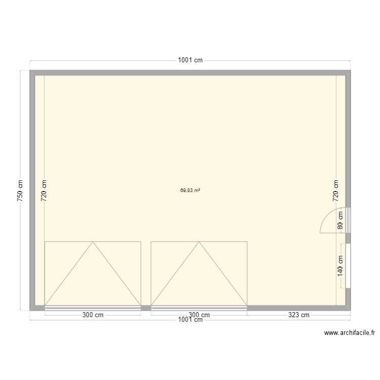 garage. Plan de 1 pièce et 70 m2