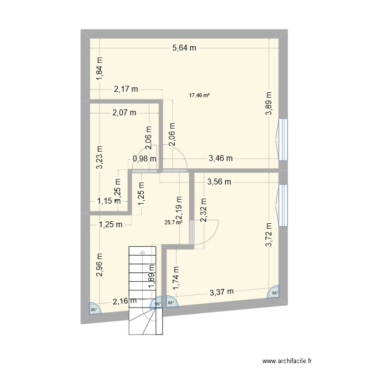 tilleuls étage. Plan de 2 pièces et 43 m2