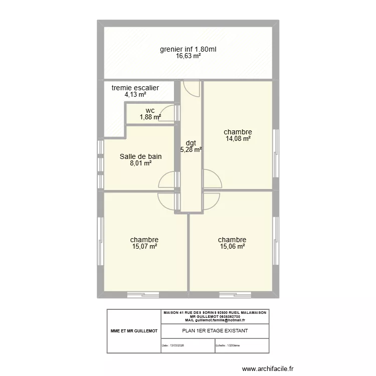 41 SORINS EXISTANT 1er etage. Plan de 8  et 80 m²