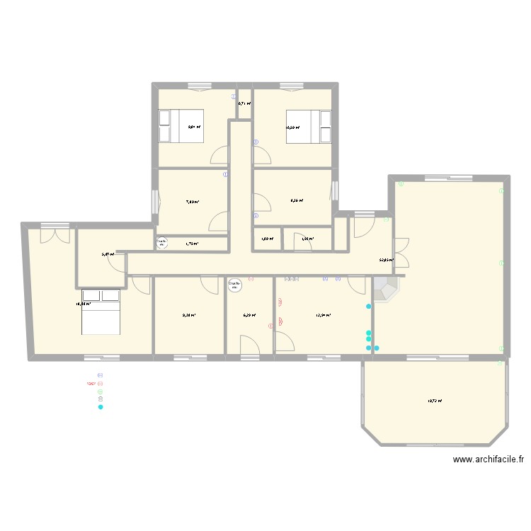 Bouex 2. Plan de 15 pièces et 168 m2