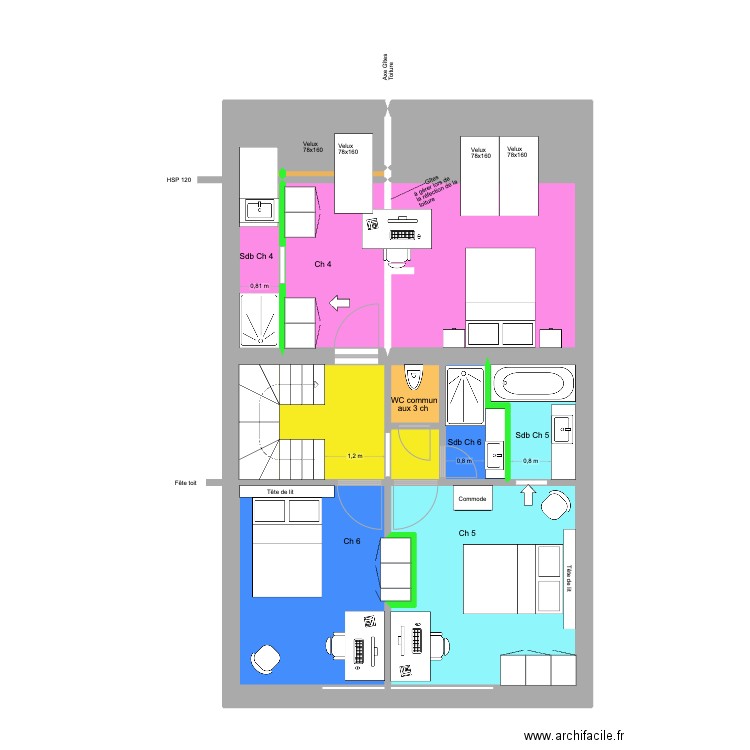 Victor Gilsoul Rez+2 Unif Adé V2. Plan de 16 pièces et 69 m2