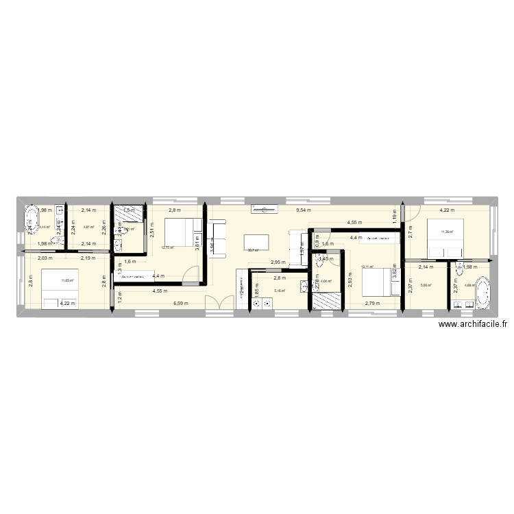 69830-1. Plan de 12 pièces et 111 m2