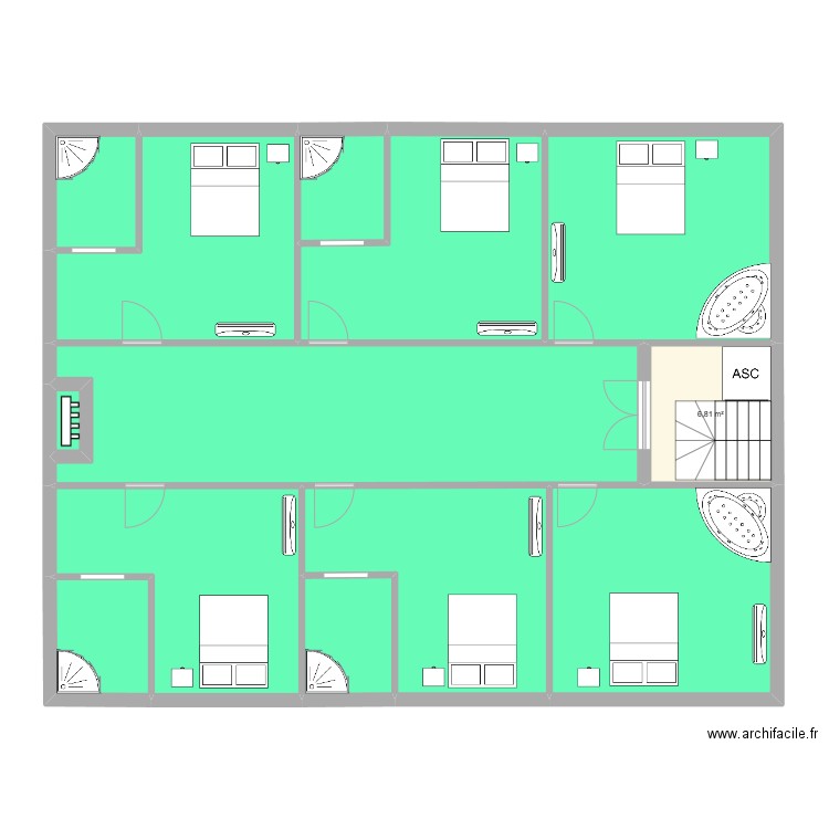 btb. Plan de 13 pièces et 157 m2