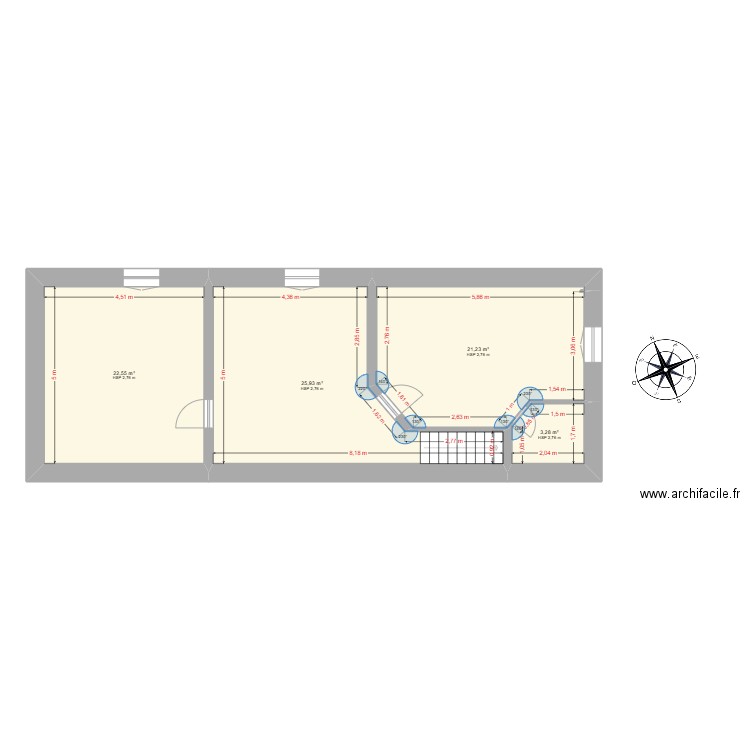 ETAGE MAISON VIDE. Plan de 4 pièces et 73 m2