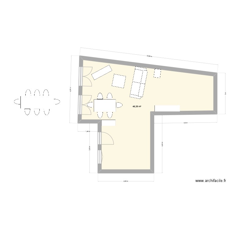 appart. Plan de 1 pièce et 46 m2