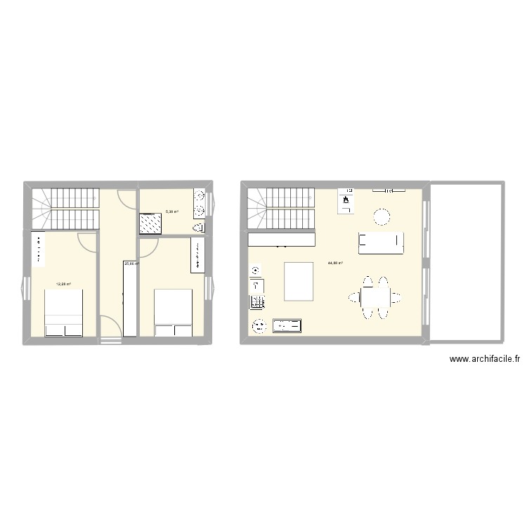 chalet 3 RDC. Plan de 4 pièces et 88 m2