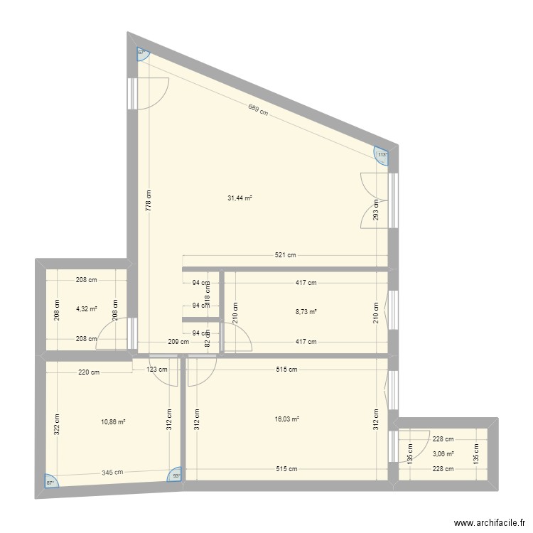 Apartamento A. Plan de 6 pièces et 74 m2