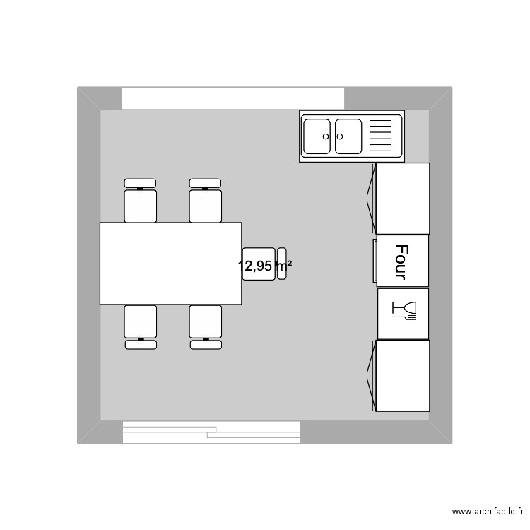 cuisine Vaudrée. Plan de 1 pièce et 13 m2