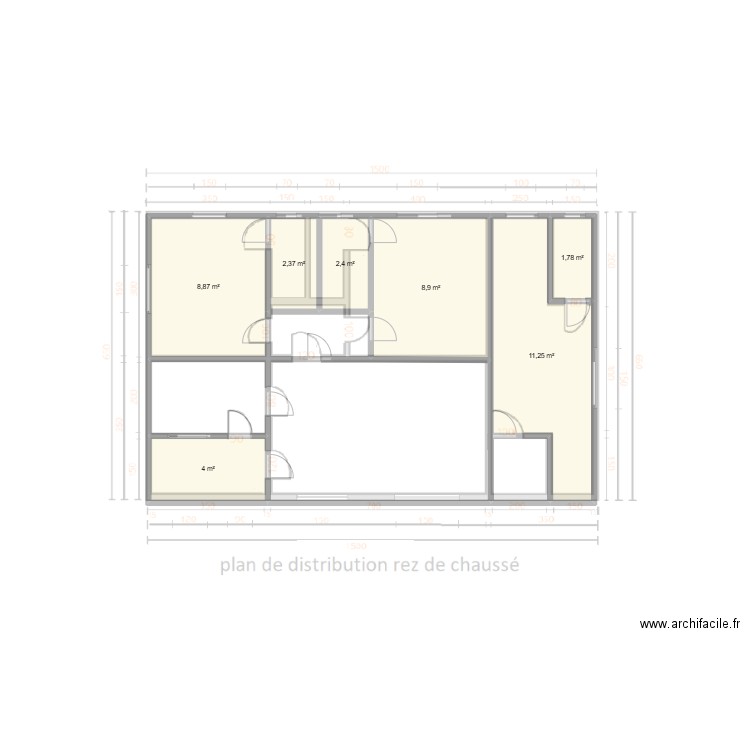 K.O renouvelation du plan de la maison moungabou. Plan de 7 pièces et 40 m2